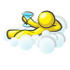#37743 Clip Art Graphic of a Yellow Guy Character Drinking a Cocktail on a Cloud by Jester Arts