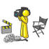 #37833 Clip Art Graphic of a Yellow Guy Character Filming a Movie by Jester Arts
