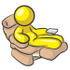 #37861 Clip Art Graphic of a Chubby Yellow Guy Character Sitting in a Lazy Chair by Jester Arts