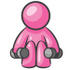 #37943 Clip Art Graphic of a Pink Guy Character Exercising With Dumbbells by Jester Arts