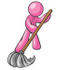 #37964 Clip Art Graphic of a Pink Guy Character Mopping by Jester Arts