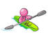 #37982 Clip Art Graphic of a Pink Guy Character Kayaking by Jester Arts