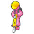 #38032 Clip Art Graphic of a Pink Guy Character Operating a Jack Hammer by Jester Arts
