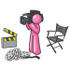 #38045 Clip Art Graphic of a Pink Guy Character Filming a Movie by Jester Arts