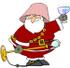 #38113 Clip Art Graphic of a Drunk Santa Claus Wearing A Lamp Shade And Holding A Glass Of Wine by DJArt