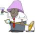 #38114 Clip Art Graphic of a Drunk African American Man Holding up a Glass of Wine and Wearing a Lamp Shade by DJArt