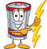 #38147 Clip Art Graphic of a Battery Mascot Character Holding A Bolt Of Energy And Pointing To The Right by toons4biz