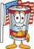 #38157 Clip Art Graphic of a Battery Mascot Character Pledging Allegiance to an American Flag by toons4biz