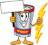 #38164 Clip Art Graphic of a Battery Mascot Character Holding A Bolt Of Energy And A Blank Sign by toons4biz