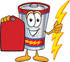 #38169 Clip Art Graphic of a Battery Mascot Character Holding A Bolt Of Energy And A Red Sales Price Tag by toons4biz