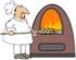 #40850 Clip Art Graphic of a Pizza Chef Inserting A Pie Into A Hot Brick Oven by DJArt