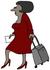 #41158 Clip Art Graphic of an African American Woman In Red, Walking With A Rolling Suitcase by DJArt