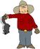 #41182 Clip Art Graphic of a Cowboy Holding A Pesky Skunk By The Tail by DJArt
