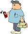 #41186 Clip Art Graphic of a Gas Utility Technician Carrying A Tool Bag And Checking For Leakage With A Meter by DJArt