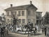 #41282 Stock Illustration of Villagers Greeting Abraham Lincoln On Horseback In Front Of His House In Springfield, Illinois by JVPD