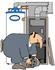 #41348 Clip Art Graphic of a Man Bending Over While Repairing A Furnace by DJArt