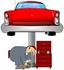 #41349 Clip Art Graphic of a Man Bending Over While Working Under A Car In A Garage by DJArt