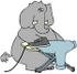 #41428 Clip Art Graphic of a Dry Cleaner Elephant Ironing A Blue Shirt by DJArt