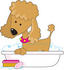 #41631 Clip Art Graphic of a Bathing Apricot Poodle in a Tub by Maria Bell