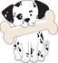 #42314 Clip Art Graphic of a Dalmatian Puppy Carrying A Big Bone In His Mouth by Maria Bell