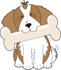 #42320 Clip Art Graphic of a King Charles Puppy Carrying A Big Bone In His Mouth by Maria Bell