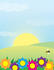 #42324 Clip Art Graphic of a Sun Shining On Flowers, Hills And A Bee by Maria Bell
