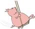 #42370 Clip Art Graphic of a Swinging Pig by DJArt