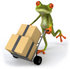 #42817 Royalty-Free (RF) Clipart Illustration of a 3d Red Eyed Tree Frog Rolling Packages On A Hand Truck - Pose 2 by Julos