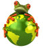 #42903 Royalty-Free (RF) Clipart Illustration of a 3d Red Eyed Tree Frog Hugging The Planet - Pose 1 by Julos