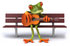 #42912 Royalty-Free (RF) Clipart Illustration of a 3d Red Eyed Tree Frog Playing A Guitar On A Park Bench - Pose 1 by Julos