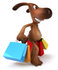 #42931 Royalty-Free (RF) Clipart Illustration of a 3d Brown Dog Mascot Carrying Shopping Bags - Version 2 by Julos