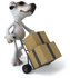 #43139 Royalty-Free (RF) Clipart Illustration of a 3d Jack Russell Terrier Dog Mascot Moving Boxes On A Dolly - Pose 2 by Julos