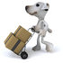 #43156 Royalty-Free (RF) Clipart Illustration of a 3d Jack Russell Terrier Dog Mascot Moving Boxes On A Dolly - Pose 1 by Julos