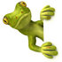 #43393 Royalty-Free (RF) Illustration of a 3d Green Gecko Mascot Looking Around A Blank Sign - Pose 1 by Julos