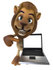 #43536 Royalty-Free (RF) Illustration of a 3d Lion Mascot Presenting A Laptop - Pose 3 by Julos