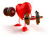 #43782 Royalty-Free (RF) Illustration of a Romantic 3d Red Love Heart Mascot Strength Training With Dumbbells - Version 2 by Julos