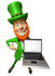 #43854 Royalty-Free (RF) Illustration of a Friendly 3d Leprechaun Man Mascot Holding A Laptop - Version 2 by Julos