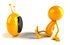 #43953 Royalty-Free (RF) Illustration of a 3d Orange Man Mascot Watching Television - Version 1 by Julos