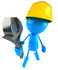 #44044 Royalty-Free (RF) Illustration of a 3d Blue Man Builder Mascot Holding A Wrench - Version 3 by Julos
