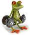 #44214 Royalty-Free (RF) Illustration of a 3d Red Eyed Tree Frog Mascot Lifting Weights - Pose 2 by Julos