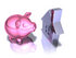 #44282 Royalty-Free (RF) Illustration of a 3d Pink Piggy Bank By A Silver House - Pose 1 by Julos
