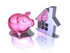 #44290 Royalty-Free (RF) Illustration of a 3d Pink Piggy Bank By A Silver House - Pose 4 by Julos