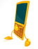 #44304 Royalty-Free (RF) Illustration of a 3d Slim Orange Cellphone  Mascot Walking Left by Julos