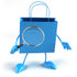 #44413 Royalty-Free (RF) Illustration of a 3d Blue Shopping Bag Mascot Holding A Magnifying Glass by Julos