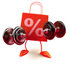 #44425 Royalty-Free (RF) Illustration of a 3d Red Percent Shopping Bag Mascot Lifting Weights by Julos