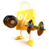 #44426 Royalty-Free (RF) Illustration of a 3d Yellow Percent Shopping Bag Mascot Lifting Weights by Julos