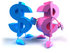 #44557 Royalty-Free (RF) Illustration of Two Pink And Blue 3d Dollar Signs Shaking Hands by Julos