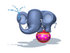 #44648 Royalty-Free (RF) Illustration of a 3d Blue Elephant Mascot Standing On A Circus Ball And Spraying Water - Pose 3 by Julos
