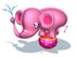 #44650 Royalty-Free (RF) Illustration of a 3d Pink Elephant Mascot Standing On A Circus Ball And Spraying Water - Pose 2 by Julos