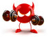 #44670 Royalty-Free (RF) Illustration of a 3d Red Red Devil Mascot Weight Lifting by Julos